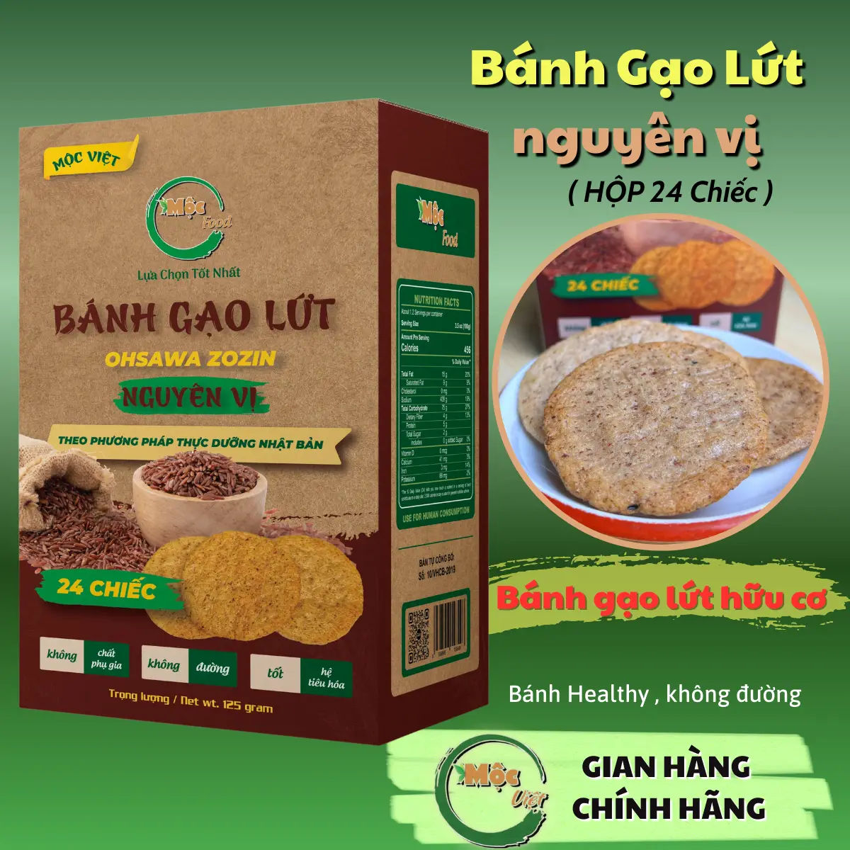 Bánh gạo Lứt  Hữu cơ , Bánh không đường , Bánh healthy  Mộc Việt