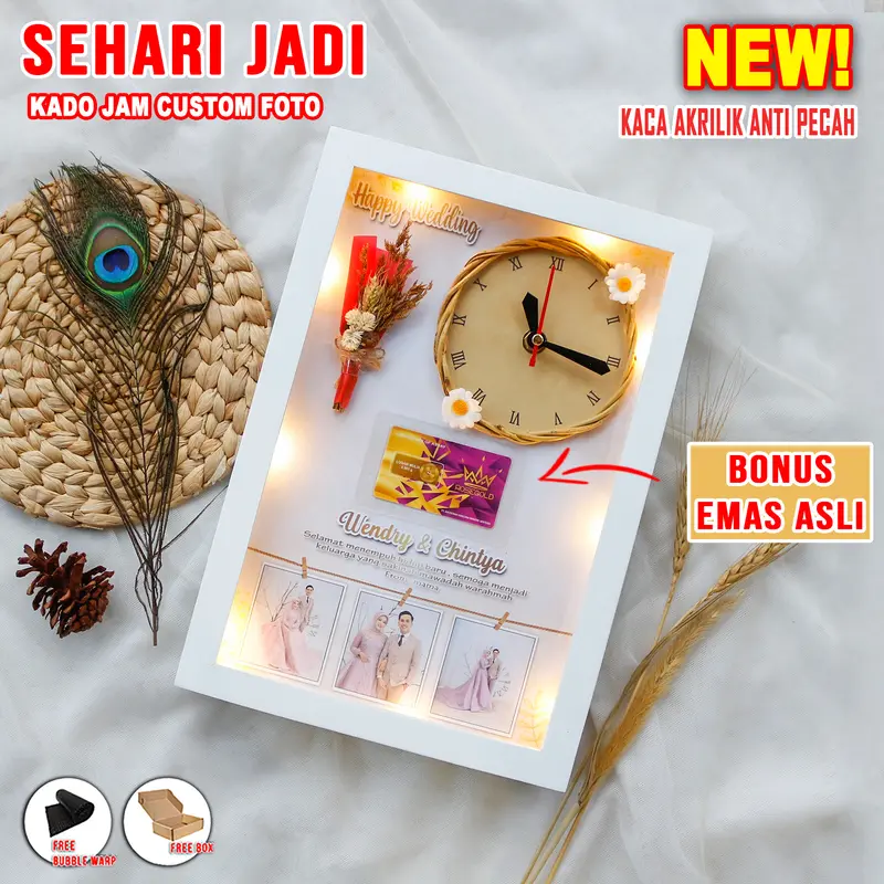 KADO PERNIKAHAN II JAM DINDING CUSTOM II KADO WEDDING ULANG TAHUN WISUDA GRADUATION KADO VALENTIN Frame Kayu Lampu 0