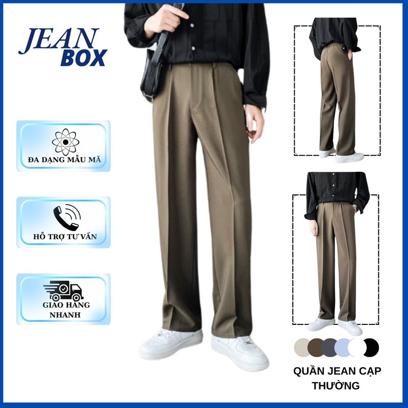 Quần âu nam nữ nửa cạp chun ống suông màu nâu JEAN BOX phong cách Hàn Quốc Pants Menswear Có Túi