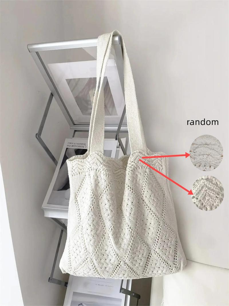 Product Introduction of Women's Elegant Crochet Design Tote Bag, Trendy Cute Large Capacity Slip on Shoulder Bag, All-match Tote Bag for Daily Use 5