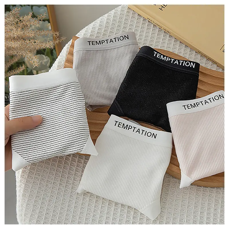 Combo 5 quần lót nữ cotton gân tăm mỏng nhẹ - Cạp vừa, chữ cá tính, đáy may 2 lớp  Women quần lót  nữ quan  lot dethuong 2