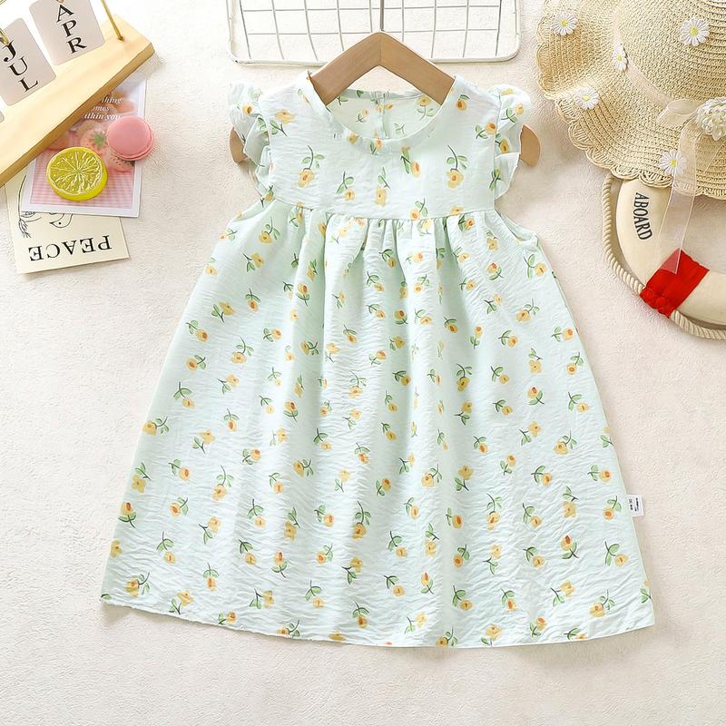 Product Introduction of TinySaya Baby Daster Kids Girl Wrinkle Dress Floral Print Dresses A-Line Skirt Princess Dress Korean Style Print Floral Dress For 0-5 Years Old OOTD Summer Outfit Indoor Outdoor Wear New 12