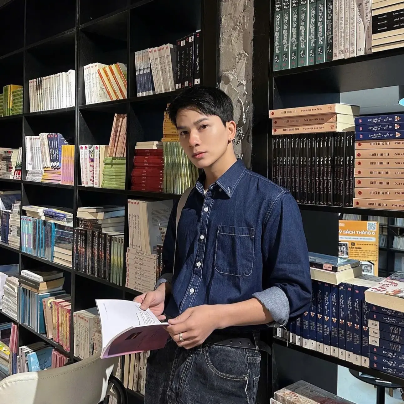 Áo sơ mi denim QCCC nam form đẹp Youth Men