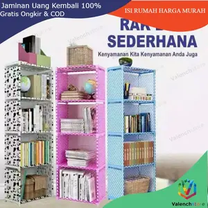 JEON RAK BUKU SERBAGUNA PORTABLE 5 SUSUN 4 RUANG MUDAH BONGKAR PASANG / rak buku + tutup kain belakang 4 tingkat + 4 pipa penyanggah