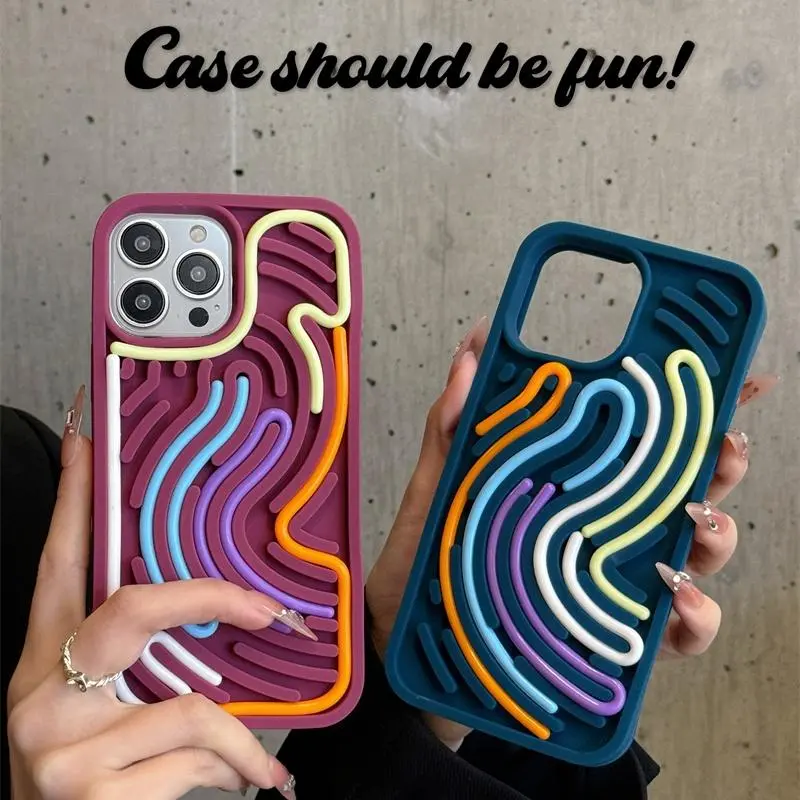 Creative Puzzle Line Phone Case, 1 Count Silicone Phone Protective Cover, Phone Accessory Compatible with iPhone 11 12 13 14 15 16 Pro Max 1