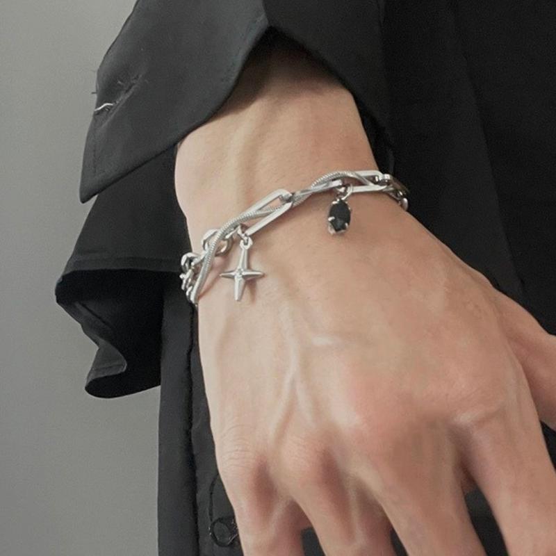 [Mua Là Thích, Không Thích Hoàn Tiền] Vòng tay titan nam không gỉ thời trang cá tính kèm đá đen độc đáo Kuu Clothes màu bạc dễ phối đồ - Vòng Tay Shine