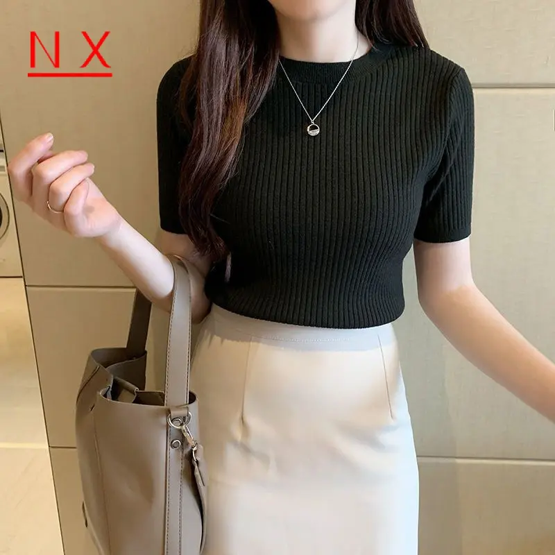 Áo Thun Ngắn Tay Cổ Tròn Cho Nữ, Áo Len Mỏng Và Mỏng 7