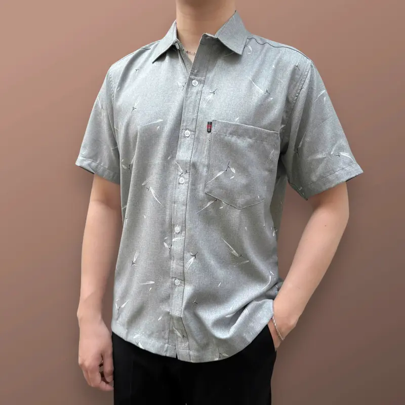 (Mã 23) Áo Sơ Mi Vải Xô Đũi Cao Cấp Trung Niên Ngắn Tay Dáng Suông Vạt Ngang Tiến Minh Họa Tiết Menswear TM23 sominam dep Ong 8