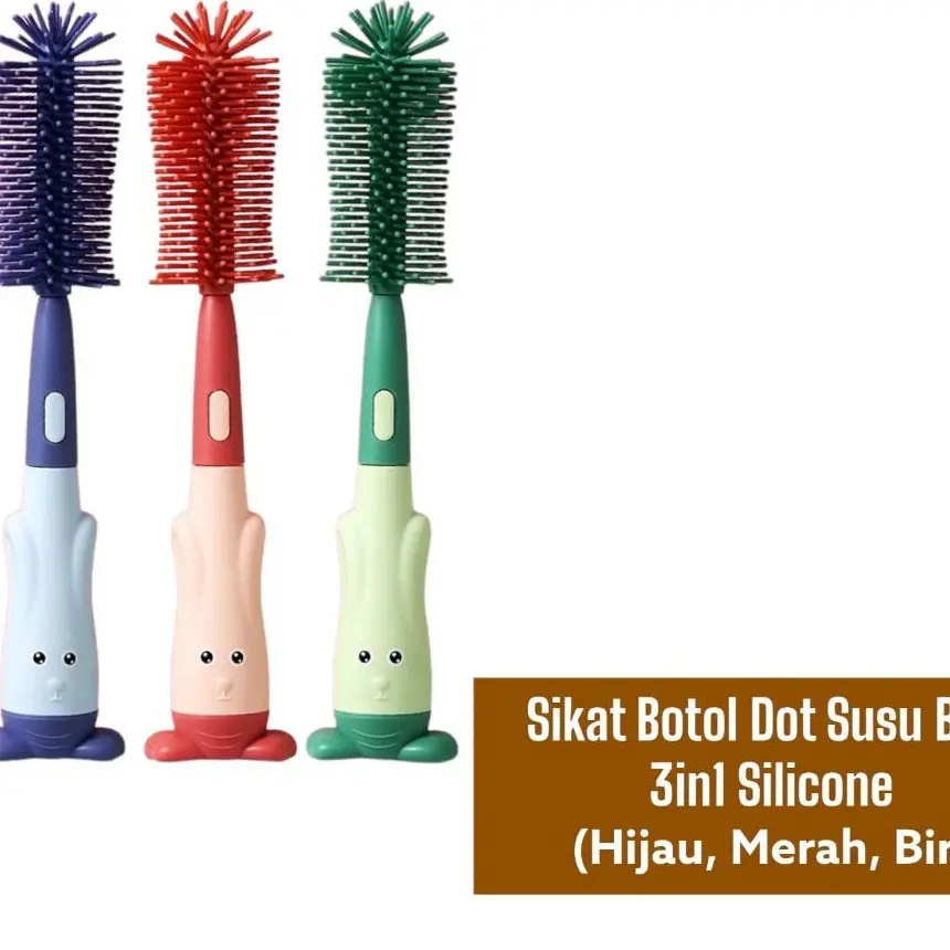 Sikat Botol Dot Susu Bayi 3in1 Silicone Sikat Pembersih Dot Bayi Sedotan 3in1