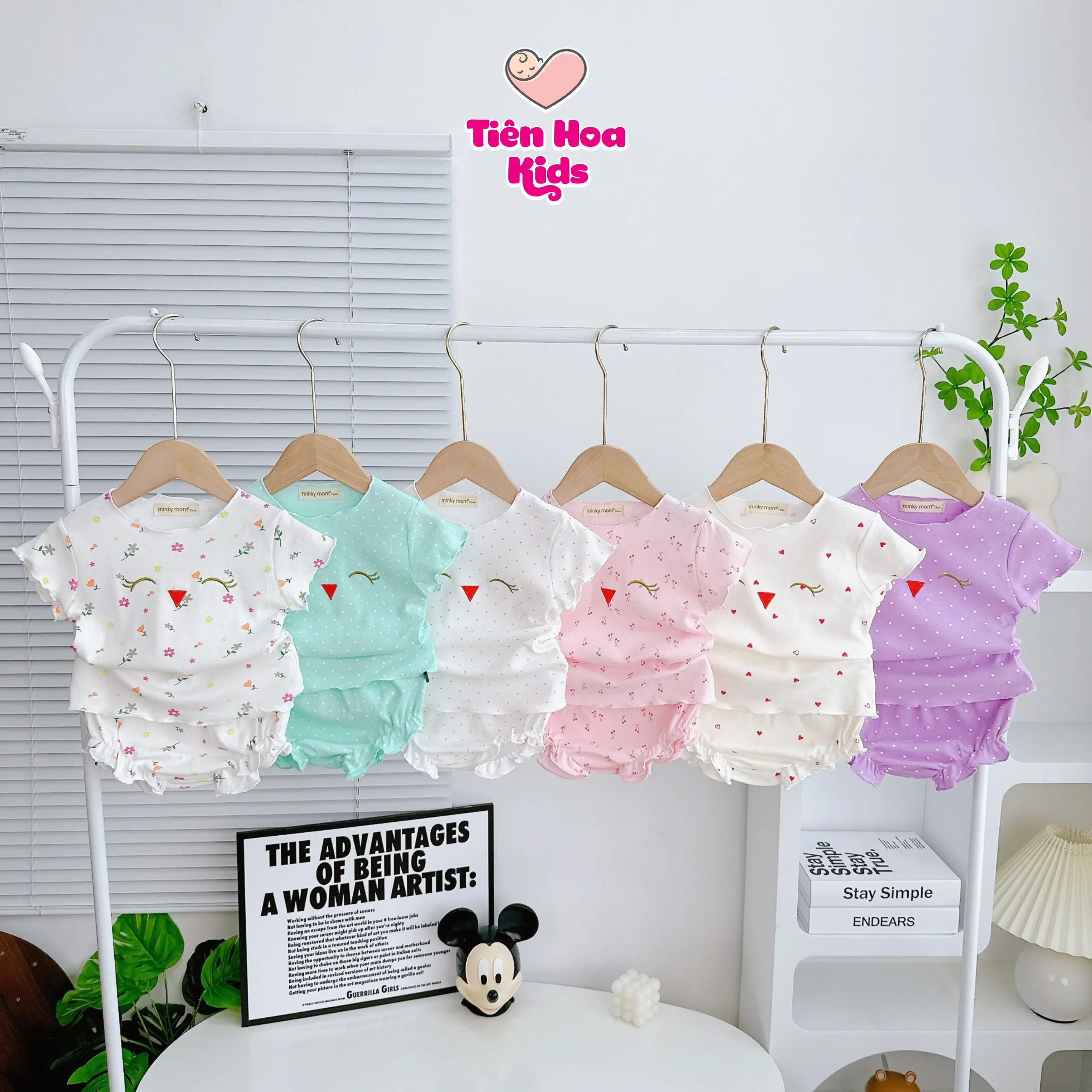 [Bé 4-11kg] Bộ cộc tay cánh tiên quần chip bèo thun cotton mát Hotga Bé gái đồ bộ sơ sinh cho bé gái từ 4-11kg