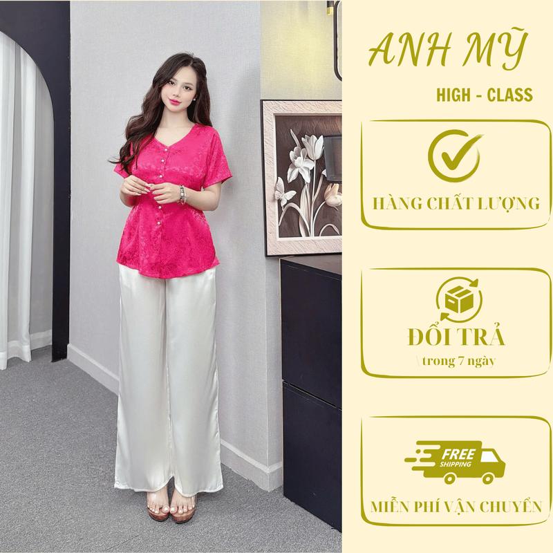 ANH MỸ - Sét bộ bà ba nữ cổ tim tay ngắn chất liệu gấm & quần latin SP0337 size M/L/XL