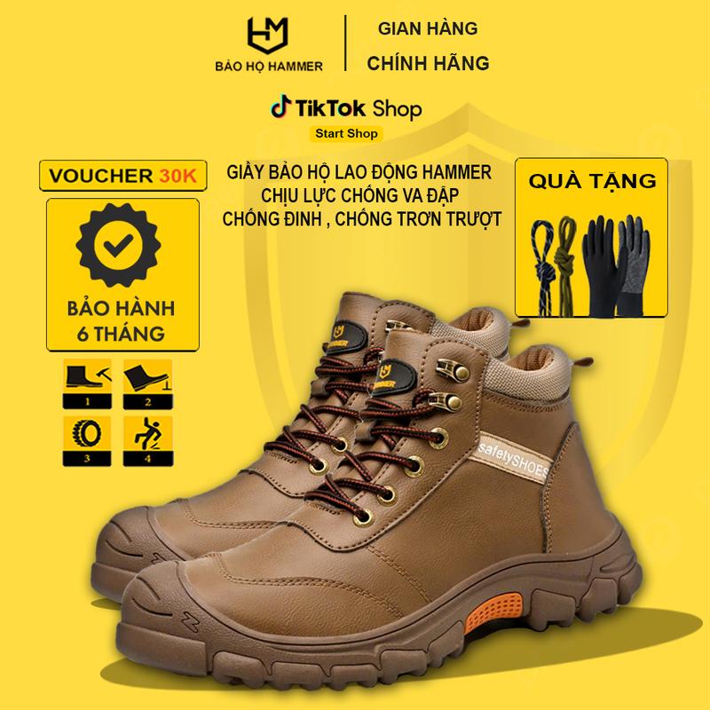 Giày Bảo Hộ Lao Động Nâu Bò - Hammer Cao Cấp Mũi Thép Chống Va Đập Chống Nước Đế Giày Chống Đinh Chống Trơn Trượt Tiêu Chuẩn An Toàn Siêu Bền
