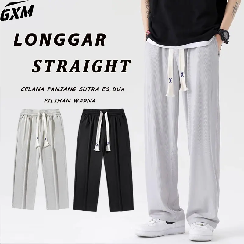 [COD] celana kulot pria celana longgar pria Kain dingin sutra es straight pants korean style Youth Fashion elastis loose pants celana kulot celana gombrang pria celana panjang korea
