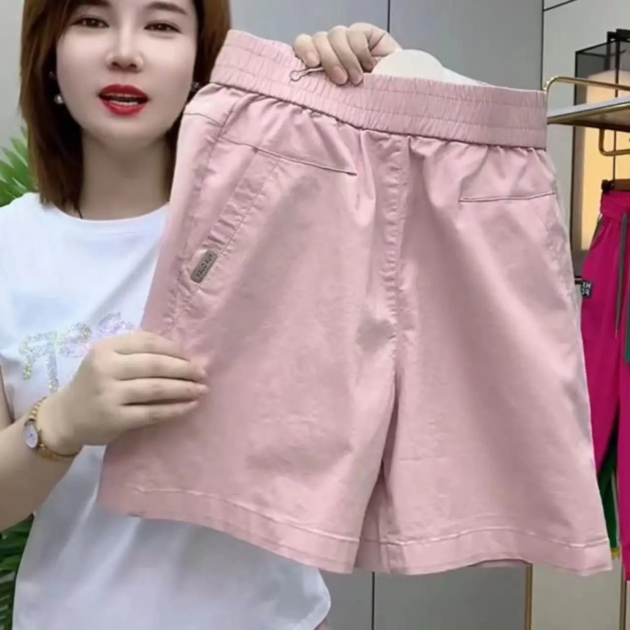 Summer new women's clothing pure cotton fashionable age reducing high waisted harem pants women's versatile loose and slimming Korean version stylish casual shorts Womenswear Bottom Comfort Pink