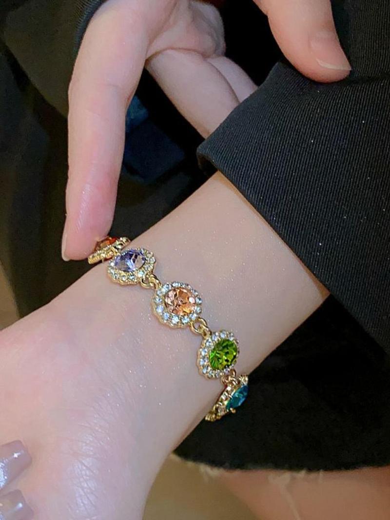 Product Introduction of Fashion Colorful Artificial Zircon Decor Link Bracelet, Elegant All-match Hand Jewelry for Girls Gift, Female Classic Fashion Accessories for Daily Wear 13