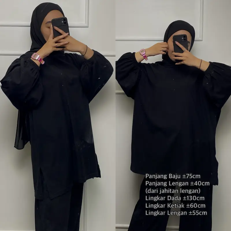 Elsleeve Atasan Wanita Lengan Panjang Blouse Lengan Balon Oversize 1
