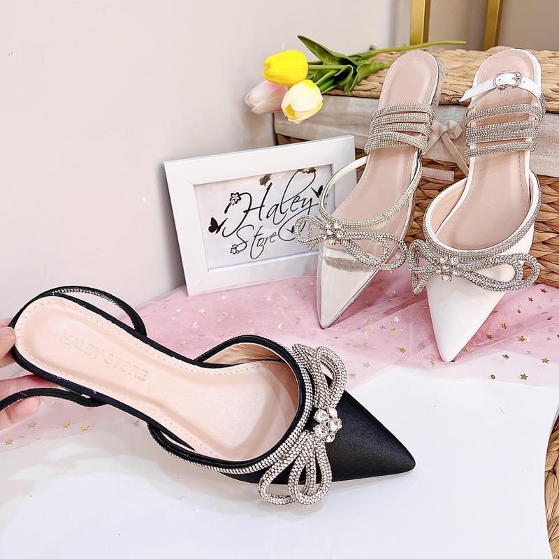 Product Introduction of Giày nơ xoàn vip 2p HALEY STORE đế bệt nơ đính xoàn mũi nhọn dây xoàn tiểu thư tiệc cưới bền đẹp đi học đi chơi đi làm êm chân 24