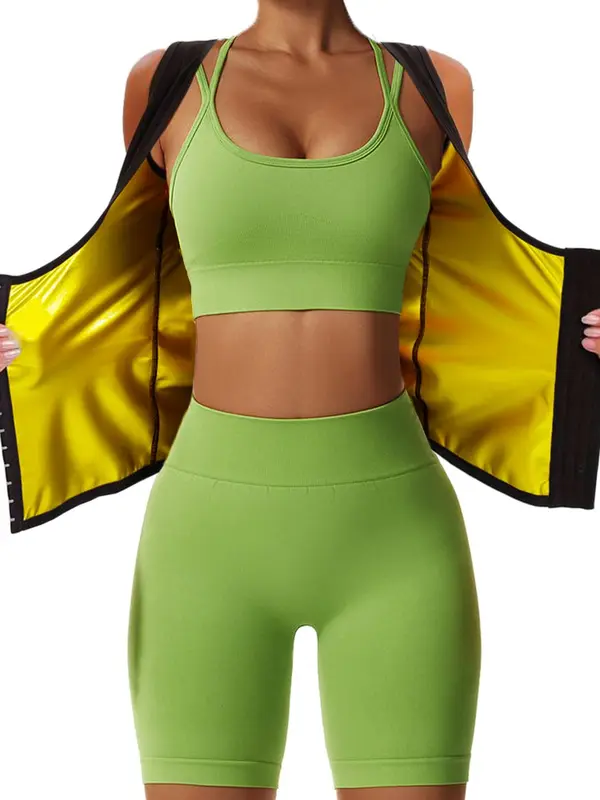 Women's Solid Tummy Control Hook-and-Eye Closure Sauna Top, Adjustable Sports Top For Workout Gym Exercise, Stretchy Shapewear Sports Clothing For Women 0