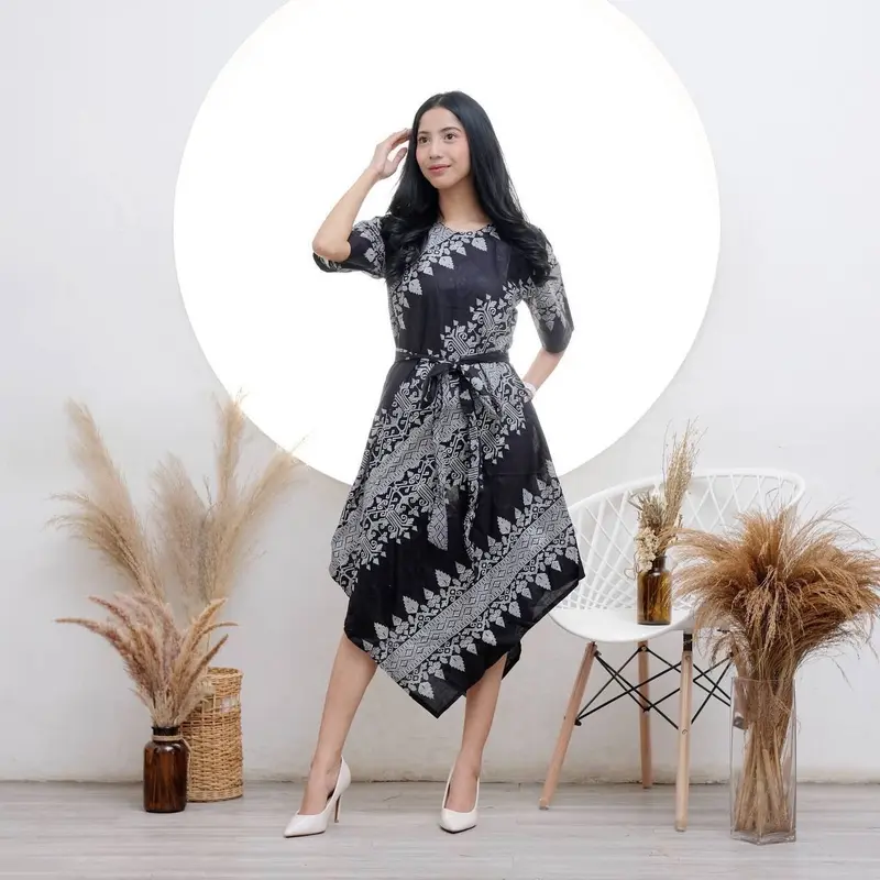Baju couple dress lancip dress brokat keluarga pria dan wanita modern batik couple keluarga dress natalan motif ANJANI Cowok Hem Panjang Pendek Tenun Katun Pasangan 4