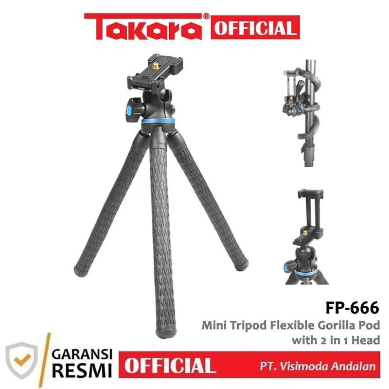 Takara FP-666 Mini Tripod Flexible with 2 in 1 Head for HP, Camera, etc