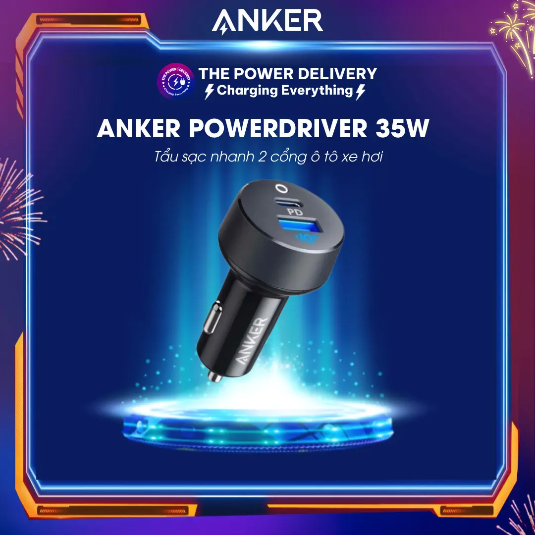 Tẩu sạc nhanh 2 cổng ô tô xe hơi Anker PowerDrive 35W A2732 Sạc nhanh 20W BẢO HÀNH 12 THÁNG