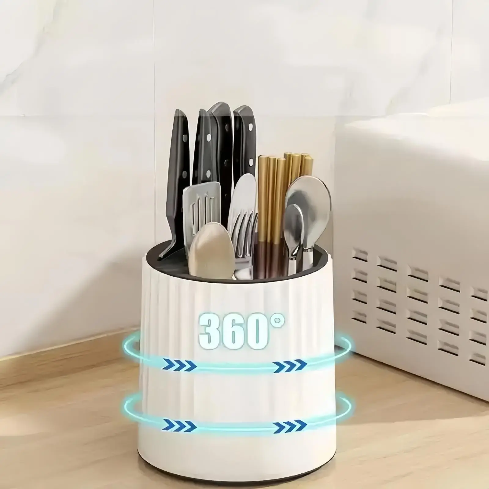 1Pcs Rotating Knife Holder, Utensil Holder Cutlery Drainer Sink Caddy, Spoon Chopsticks Fork Drain Rack Basket Storage Holder Organizer, Multifunctional Tabletop Storage Rack, Kitchen Supplies