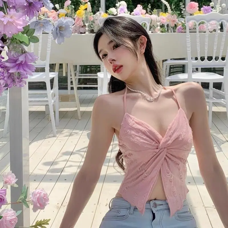 Thai style twisted neck suspender tank top, women's strapless short top