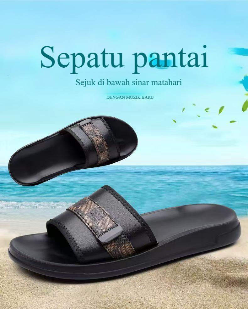 KANGN Sandal Pria Kulit Asli Model Terbaru - Sandal Jepit Premium 2-in-1 untuk Outdoor & Pantai, Desain Trendi Gagah dengan Sol Empuk Anti Slip