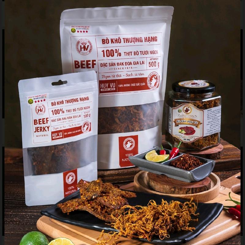 Khô Bò Sợi Thượng Hạng Huy Vũ 500g Sấy Than