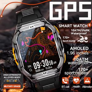 2025 New GPS Track Smart Watch Men Waterproof 1.96"AMOLED Always Display Compass Heart Rate 530mAh Battery BT Call Smartwatchs Women