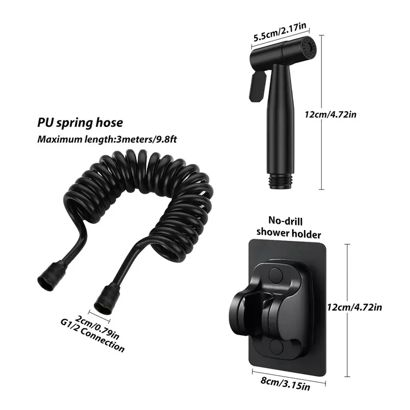 Stainless Steel Bidet Sprayer Set, Including Bidet Sprayer & Retractable Hose & Punch Free Holder, Bathroom Fixtures for Home Use 1