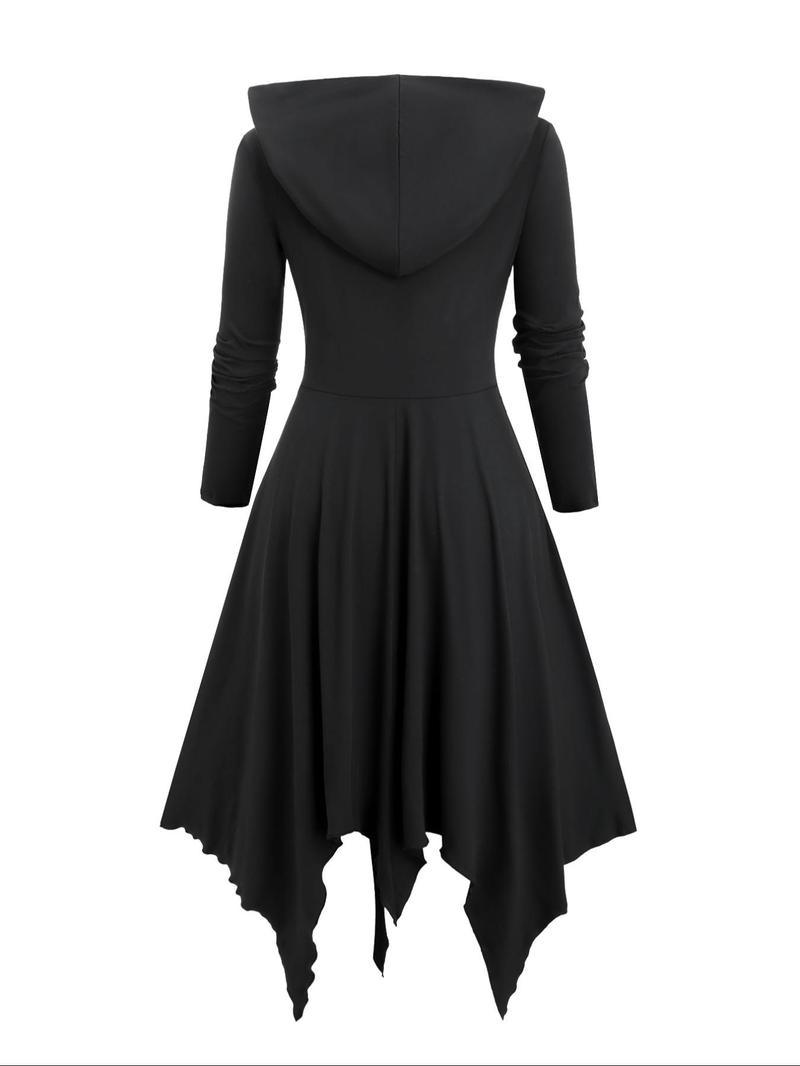 Product Introduction of 【Plus Size】 Lace Up Wrap Hooded Dress, Elegant Asymmetrical Long Sleeve A Line Dress for Party Holiday Wedding Guest, Women's Clothes for Fall & Winter 7