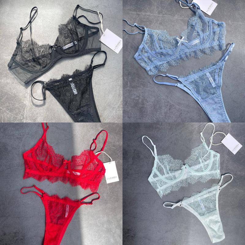 Bộ đồ lót ren mi nữ quyến rũ EMMA gồm áo bra không mút và quần có tăng đơ điều chỉnh