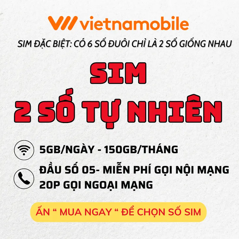 Sim 2 Số Tự Nhiên Phong Thủy, Sim số đẹp đầu 05 Vietnamobile 5GB data 1Ngày trả trước cam kết 50k 1 tháng đăng ký chính chủ miễn phí 0