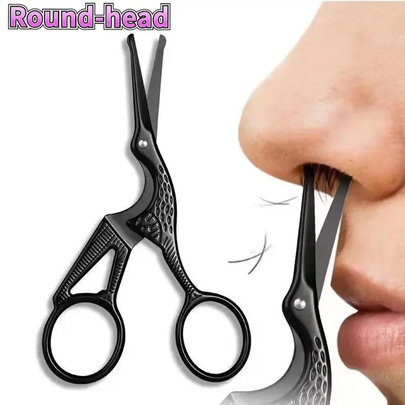 Stainless Steel Portable Safety Tips Mustache Nose Ear Hair Remover Scissor Trimmer Round Head Safe Nose Hair Scissors