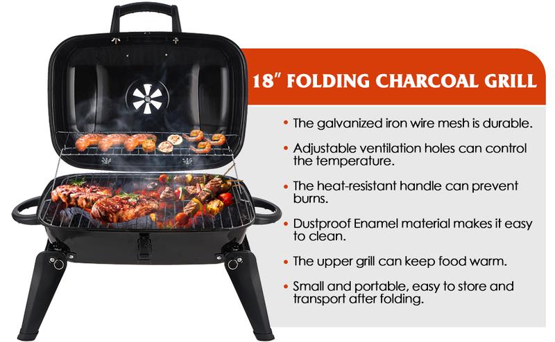 Product Introduction of Portable Charcoal BBQ Grill, Small Grills and Smokers, Folding Tabletop Grills, Camping, Patio, Backyard, Outdoor Cooking 11