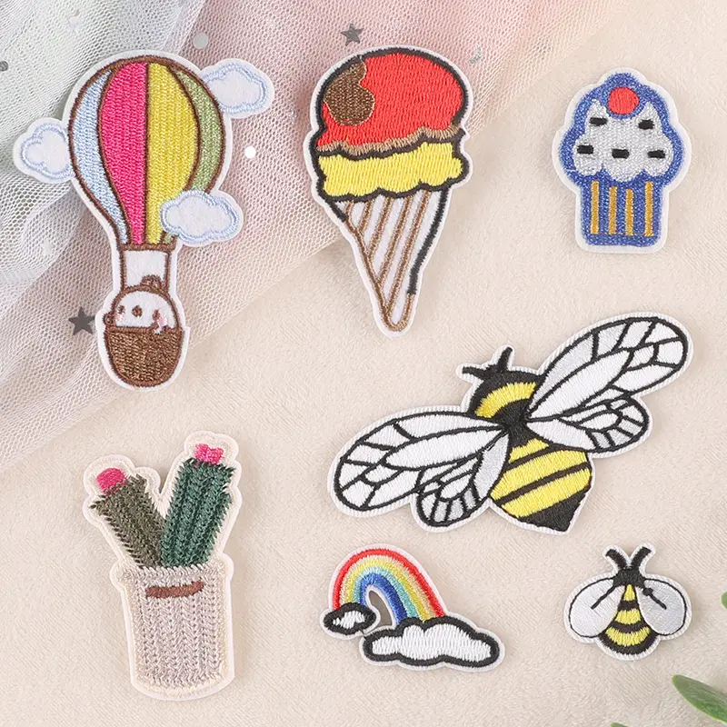 Computer Emboridery Label Clothing Accessories Rainbow Cactus Cartoon Patch Stickers Cross-Border Supply Patch Embroidered Cloth Stickers Cross Embroidered Patches Iron On Sew On Motif