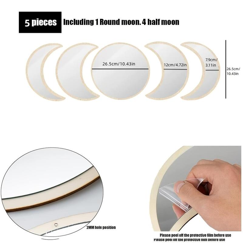 Product Introduction of Moon Phase Mirror Wall Sticker, 5 Counts/set Self Adhesive Removable Wall Decal, Decorative Sticker for Home Living Room Bedroom, Ornaments 1