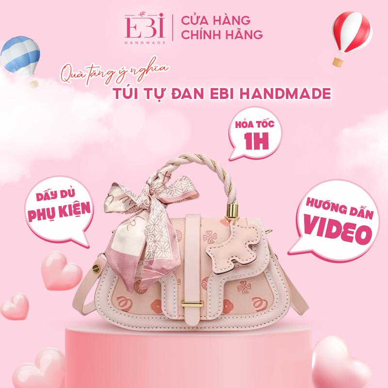 Túi xách nữ EBI HANDMADE tự đan da Pu cao cấp họa tiết hình hoa dập nổi xinh xắn thời trang tặng bạn gái ý nghĩa - ES154