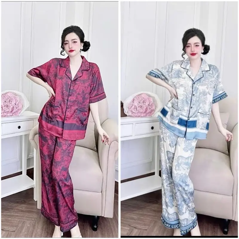 Pijama- Bộ ngủ Lụa Latin Tơ Tằm nút bọc full viền (size 40-65kg) Nữ