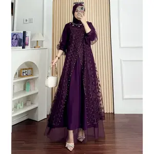 TERBARU 2026 Gamis Pesta Burgundy Terbaru 2025 Vaniia Dress Gamis Brokat Tille Mewah Aplikasi Payet Mutiara Jumbo