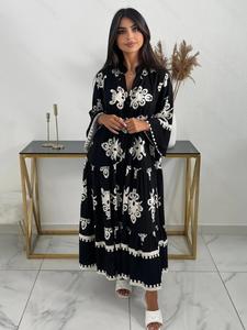 Women's All Over Print Ruffle Hem Dress, Chic Elegant Long Sleeve Dress for Spring Fall, Ladies Clothes for Daily Wear, Longsleeves Womenswear, Boho Dress, Tunic Dress, Casual Wear