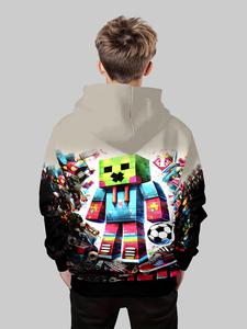 Sudadera con capucha de moda para niños con estampado 3D, suéter casual de manga larga con bolsillos, mezcla de poliéster elástico, ideal para uso diario y al aire libre
