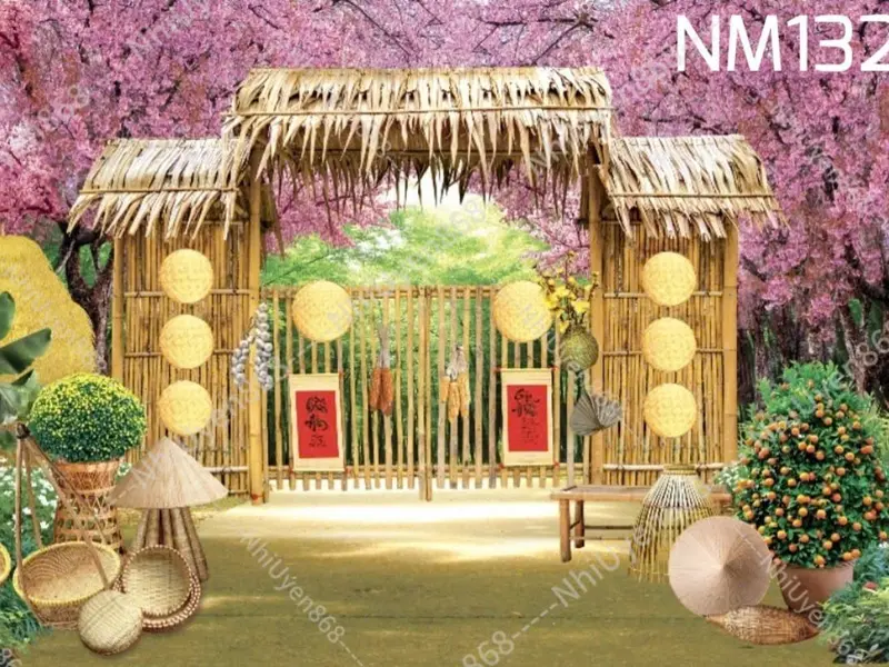 Tranh vải decor Tết mẫu mới 2025 / Phông vải Tết xưa / Nền trang trí Tết nguyên đán (2) 8