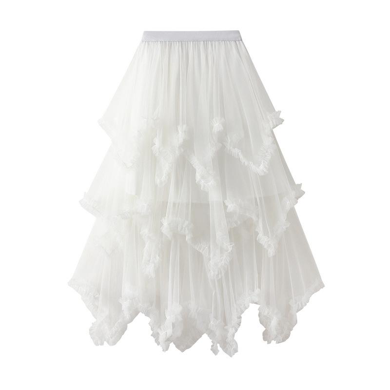 Product Introduction of Váy Bánh Lưới Bất Đối Xứng Dài Trung Bình Cạp Cao, Viền Lớn, Váy Gạc Cổ Tích Bồng Bềnh Váy Dài, 1279, Dành Cho Nữ, Gợi Cảm Và Hấp Dẫn, CH-TKSHOP Voan Women Voi Bo Chun 14