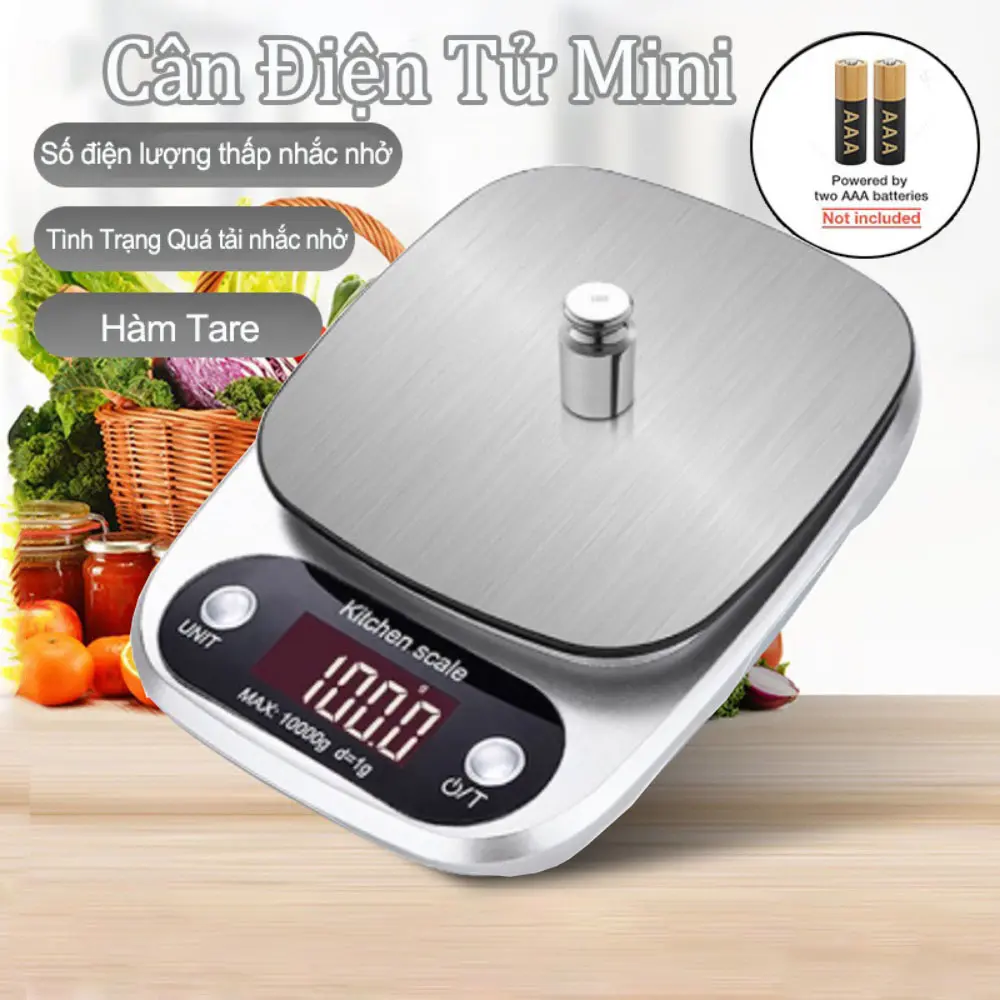 Cân điện tử mini nhà bếp 10kg - 0.1g có màn hình led cảm ứng hợp kim thép độ chính xác cao tính năng trừ bì - cân tiểu ly nhà bếp + kèm pin xịn