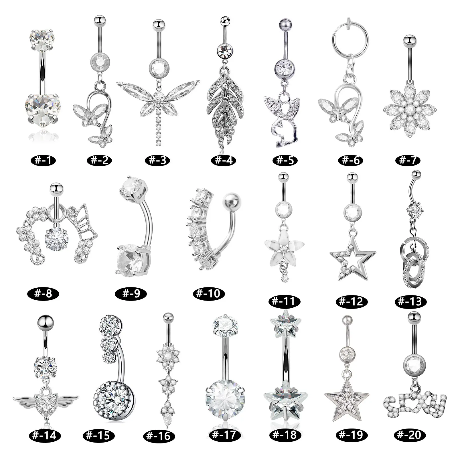 Stainless Steel Belly Button Nail Zirconia Belly Button Ring Body Piercing Jewelry