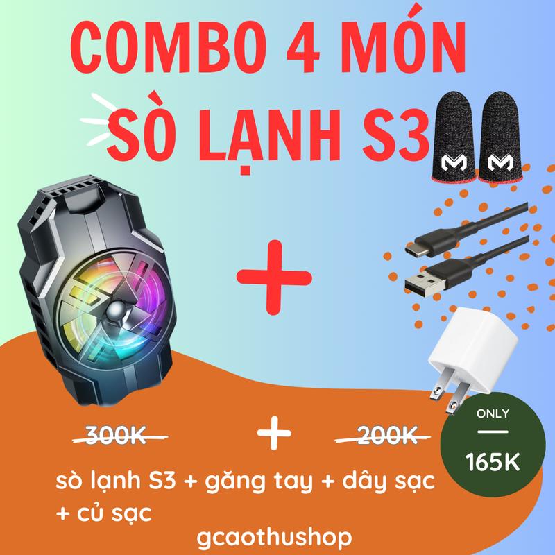 Combo 4 món Sò lạnh memo S3 kèm găng tay chơi game, củ sạc, dây cáp - shopgcaothu