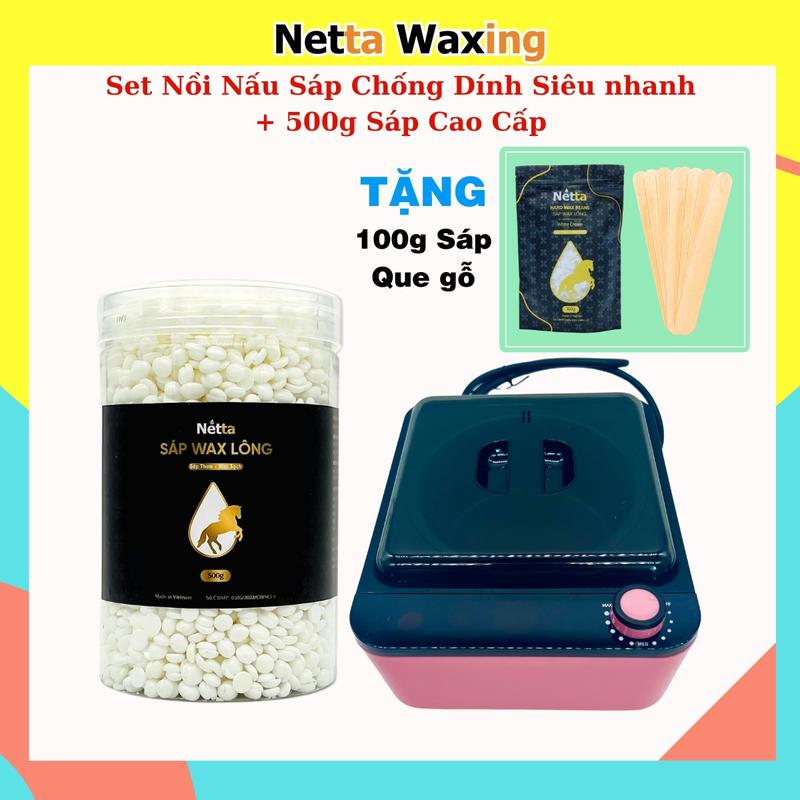 TẶNG 100g SÁP+QUE Set Nồi nấu sáp wax siêu nhanh + 500g sáp wax lông - Sáp thơm wax sạch lông kèm que gỗ Waxing không cần Cạo Râu Women Nữ Nam