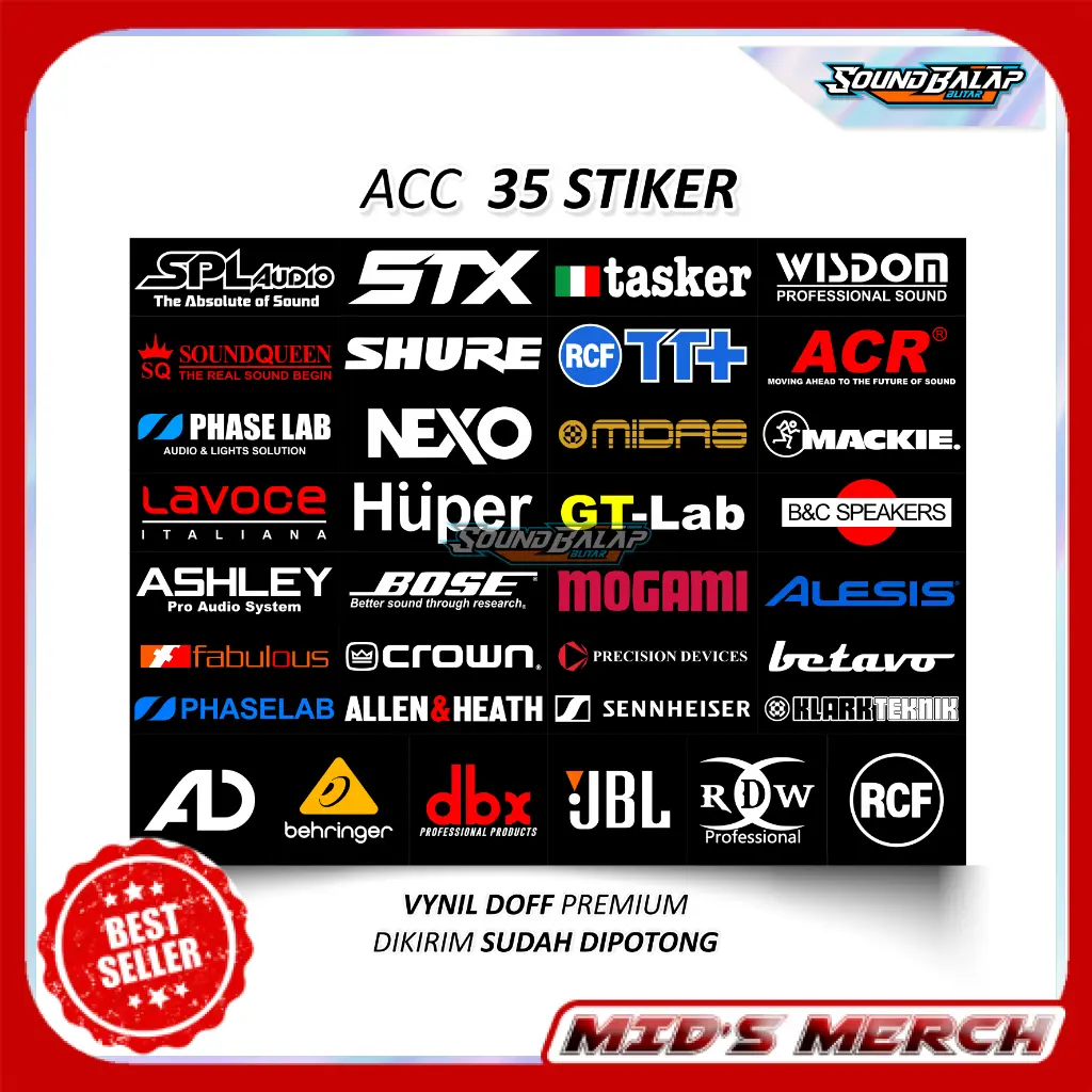 MM - STIKER SOUND SYSTEM ISI 35 / 24 STIKER  VYNIL PREMIUM ANTI AIR || MIXER POWER SPEAKER ASHLEY SPL RCF | VINYL TEBAL TAHAN AIR